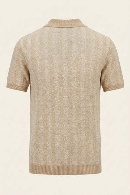 Textured Knit Polo Shirt - Beige - Back
