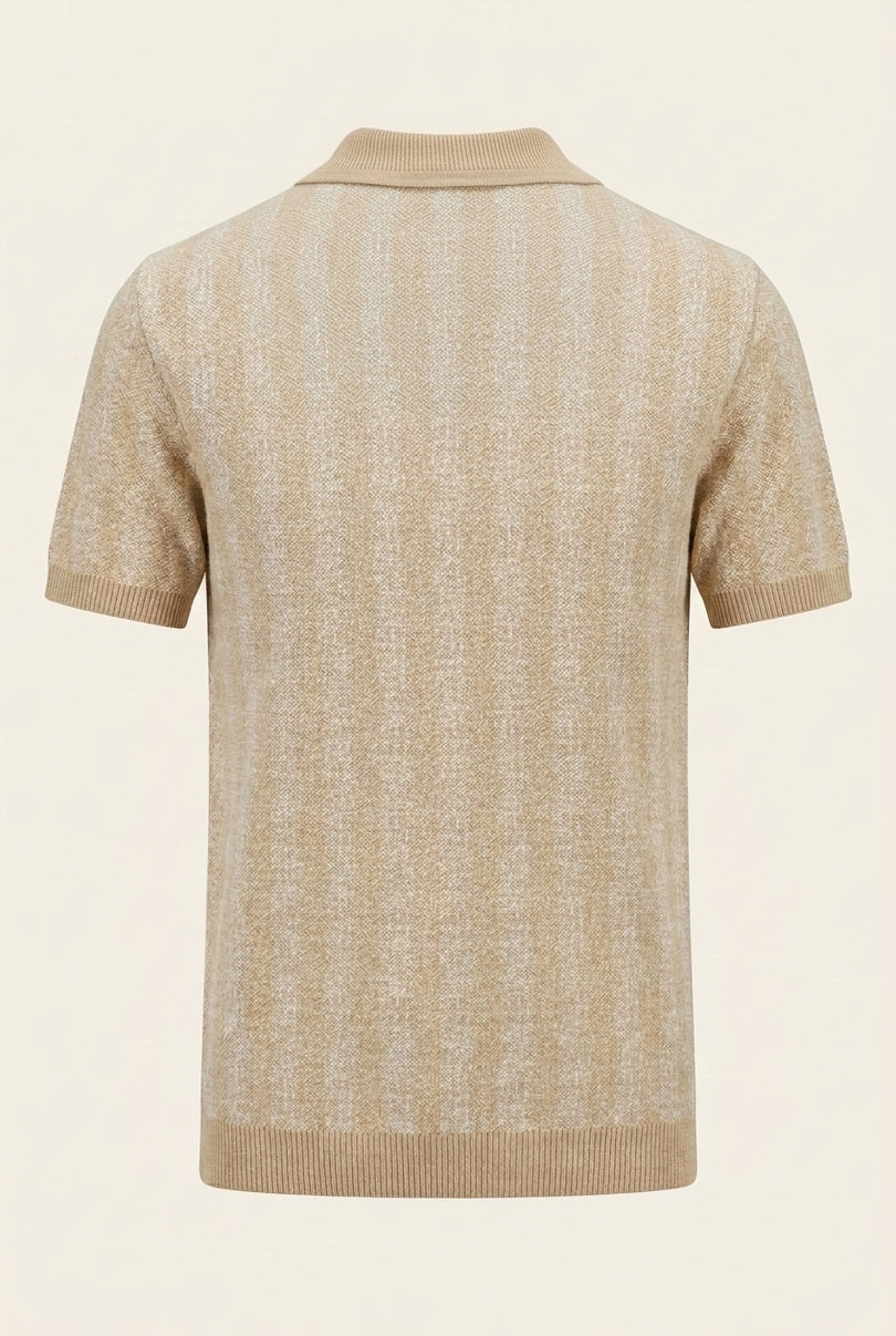 Textured Knit Polo Shirt - Beige - Back