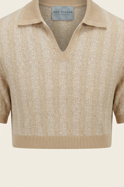 Textured Knit Polo Shirt - Beige - Detail