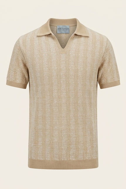 Textured Knit Polo Shirt - Beige - Front