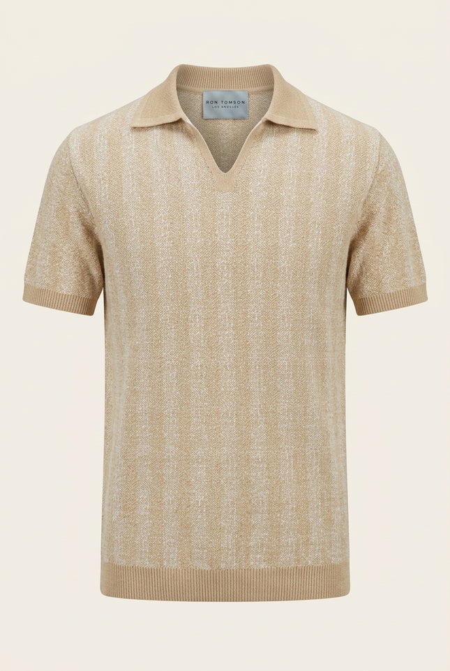 Textured Knit Polo Shirt - Beige - Front