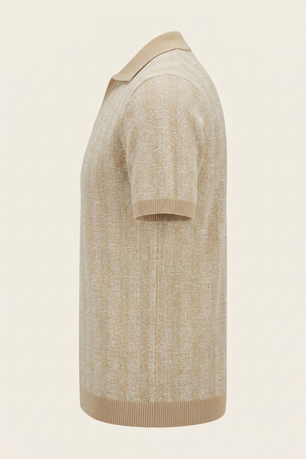 Textured Knit Polo Shirt - Beige - Side