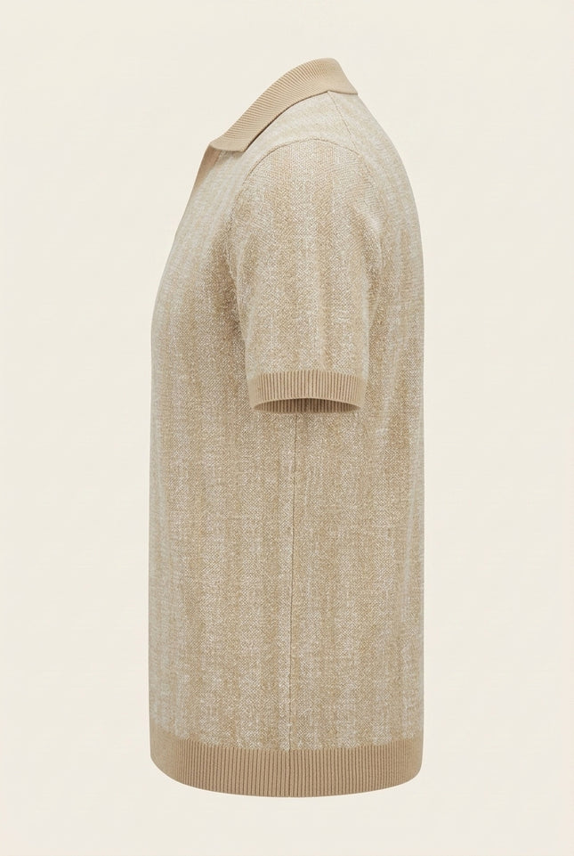 Textured Knit Polo Shirt - Beige - Side