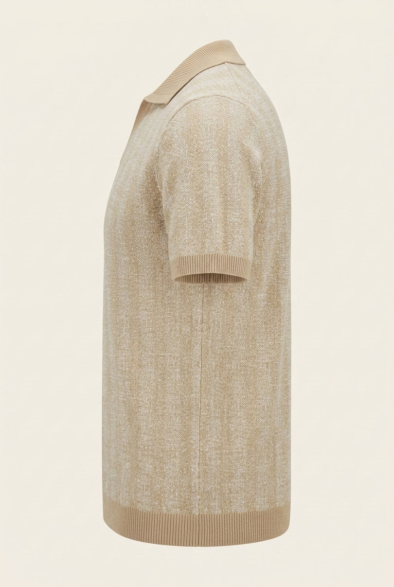 Textured Knit Polo Shirt - Beige - Side