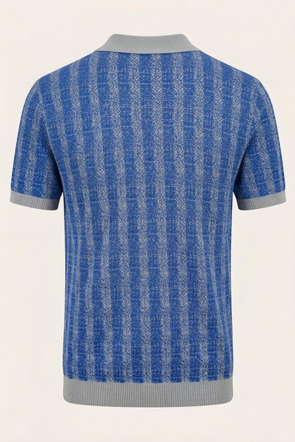 Textured Knit Polo Shirt - Blue - Back