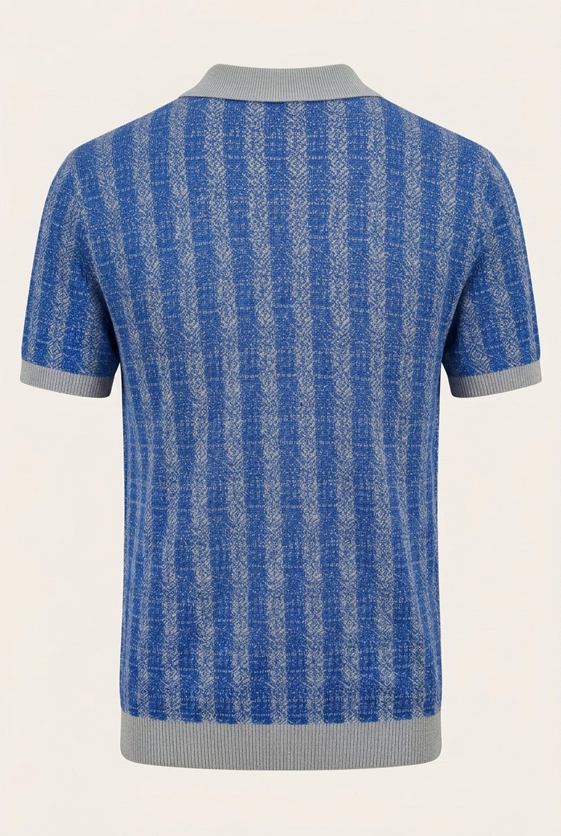 Textured Knit Polo Shirt - Blue - Back