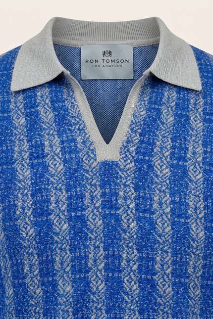 Textured Knit Polo Shirt - Blue - Detail