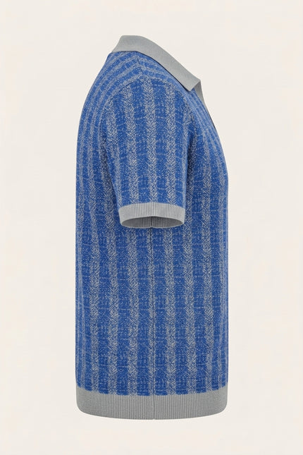 Textured Knit Polo Shirt - Blue - Side