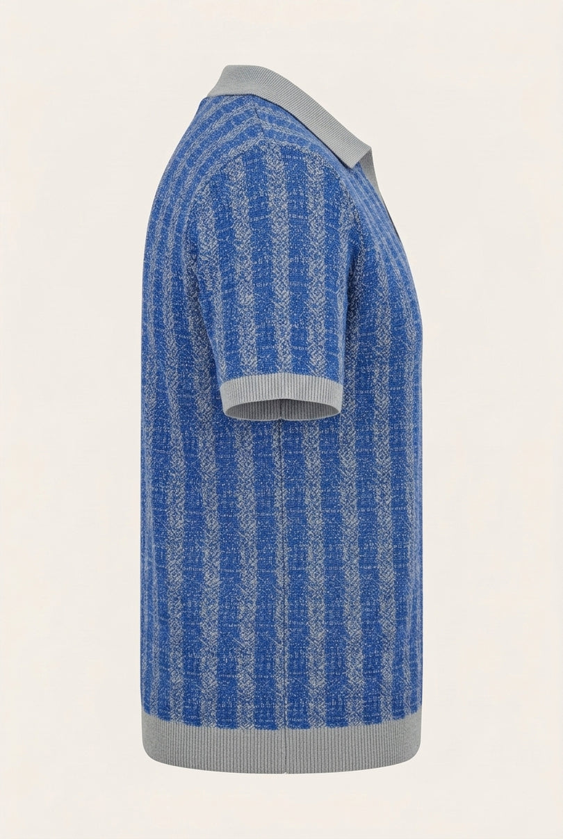 Textured Knit Polo Shirt - Blue - Side
