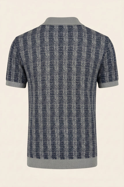 Textured Knit Polo Shirt - Navy - Back