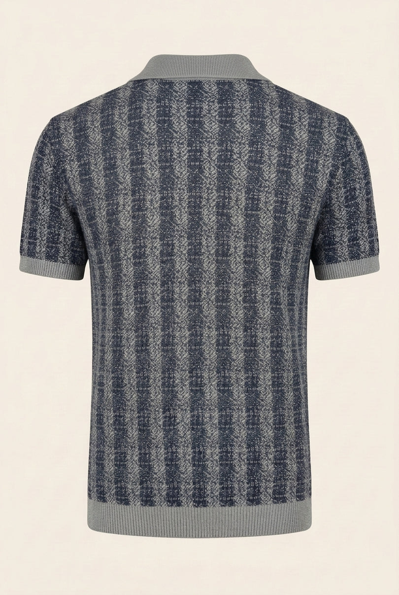 Textured Knit Polo Shirt - Navy - Back