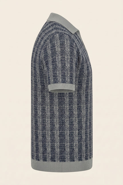 Textured Knit Polo Shirt - Navy - Side