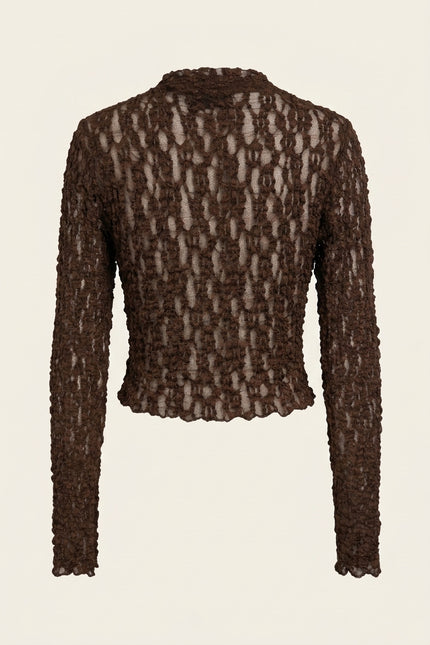 Textured Long-Sleeve Top - Brown - Back