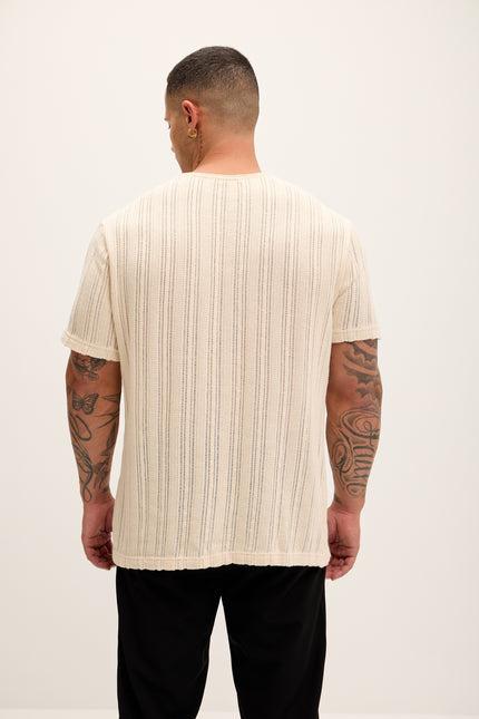 Textured Oversized Knitted T-shirt - Beige - Ron Tomson