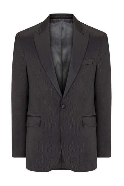 Textured Peak Lapel Tuxedo Jacket - Black - Ron Tomson