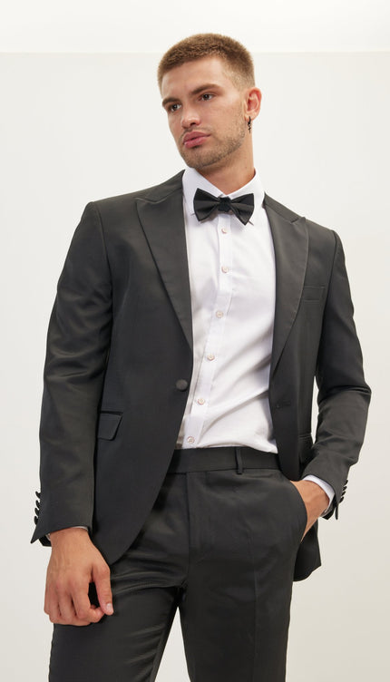 Textured Peak Lapel Tuxedo Jacket - Black - Ron Tomson