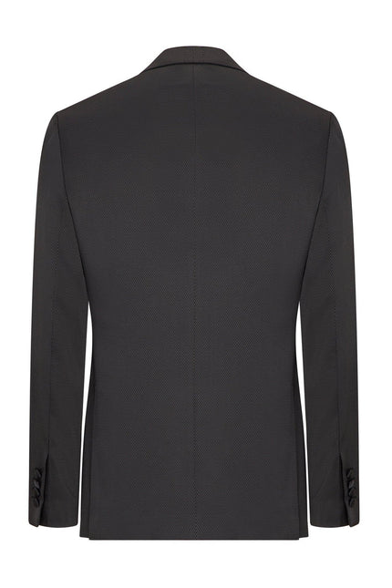 Textured Peak Lapel Tuxedo Jacket - Black - Ron Tomson