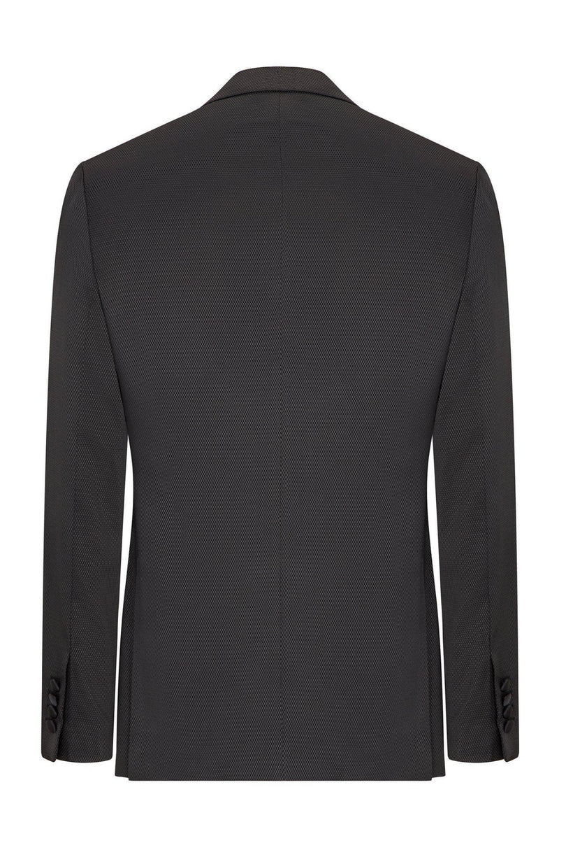 Textured Peak Lapel Tuxedo Jacket - Black - Ron Tomson