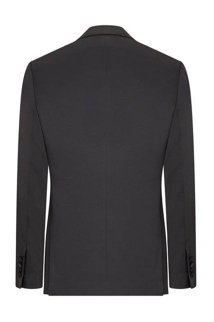 Textured Peak Lapel Tuxedo Jacket - Black - Ron Tomson