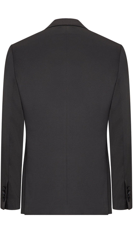 Textured Peak Lapel Tuxedo Jacket - Black - Ron Tomson