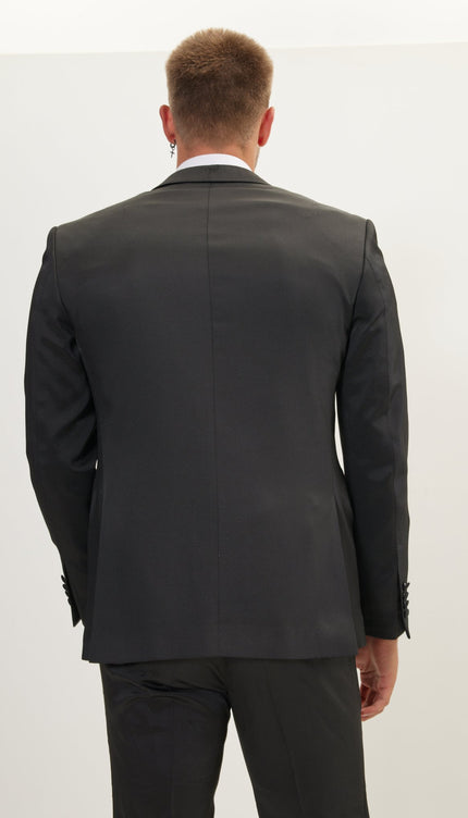 Textured Peak Lapel Tuxedo Jacket - Black - Ron Tomson