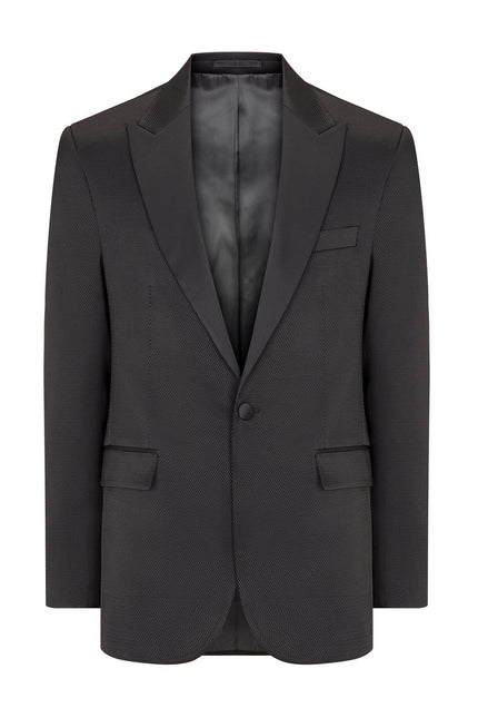 Textured Peak Lapel Tuxedo Jacket - Black - Ron Tomson