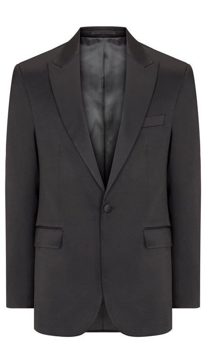 Textured Peak Lapel Tuxedo Jacket - Black - Ron Tomson