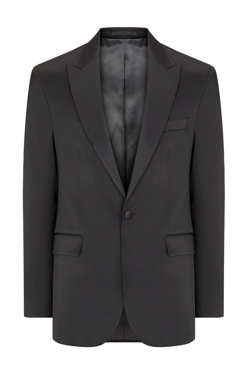 Textured Peak Lapel Tuxedo Jacket - Black - Ron Tomson