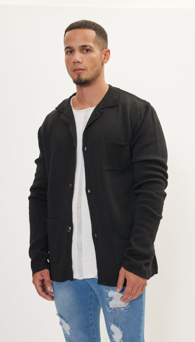 The Classic -Button Knit Jacket - Black - Ron Tomson