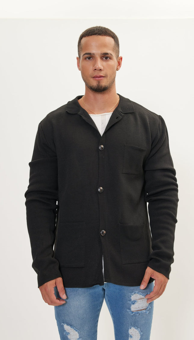 The Classic -Button Knit Jacket - Black - Ron Tomson