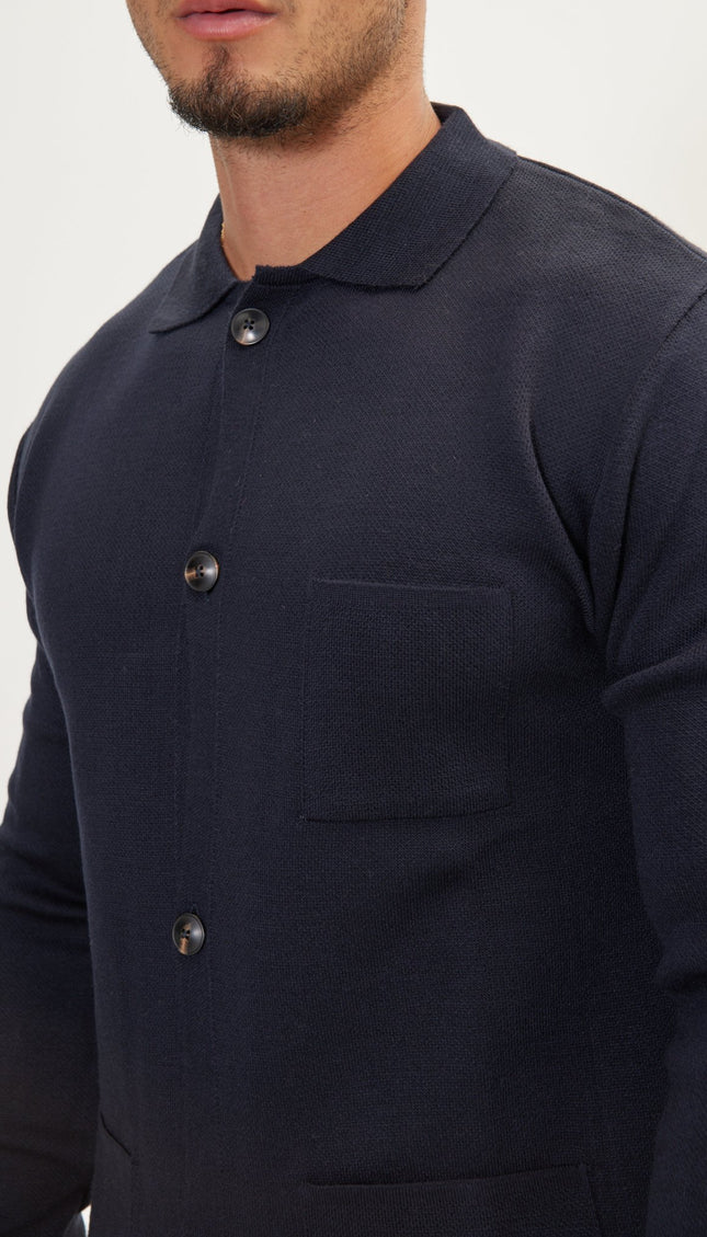 The Classic -Button Knit Jacket - Navy - Ron Tomson