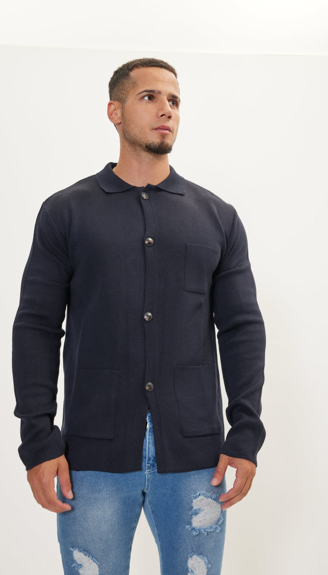 The Classic -Button Knit Jacket - Navy - Ron Tomson