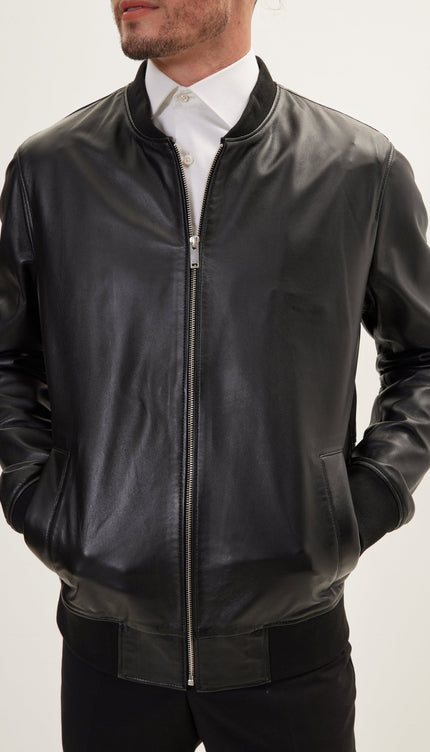 The Classic Leather Bomber Jacket - Black - Ron Tomson