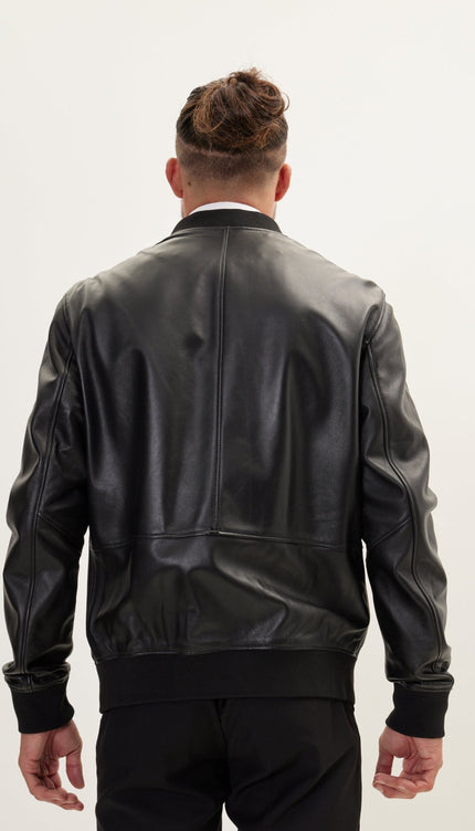 The Classic Leather Bomber Jacket - Black - Ron Tomson