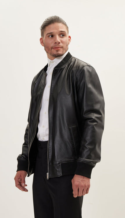 The Classic Leather Bomber Jacket - Black - Ron Tomson