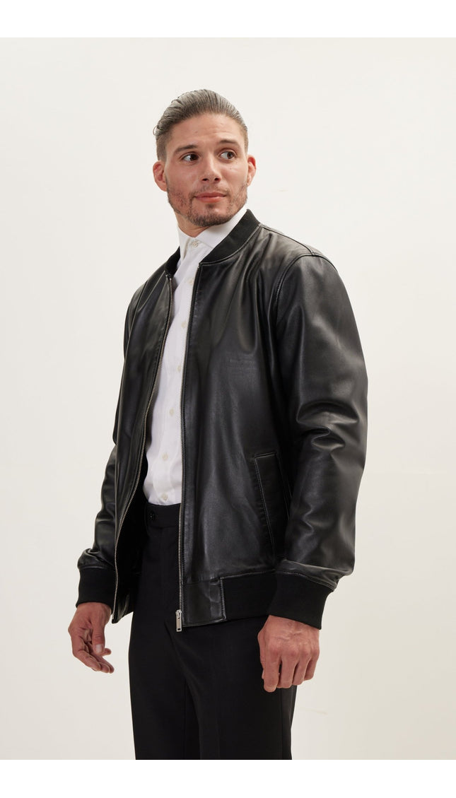 The Classic Leather Bomber Jacket - Black - Ron Tomson