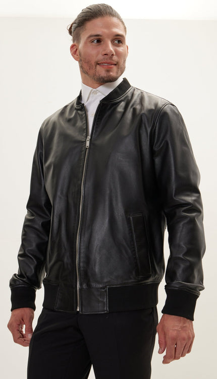 The Classic Leather Bomber Jacket - Black - Ron Tomson