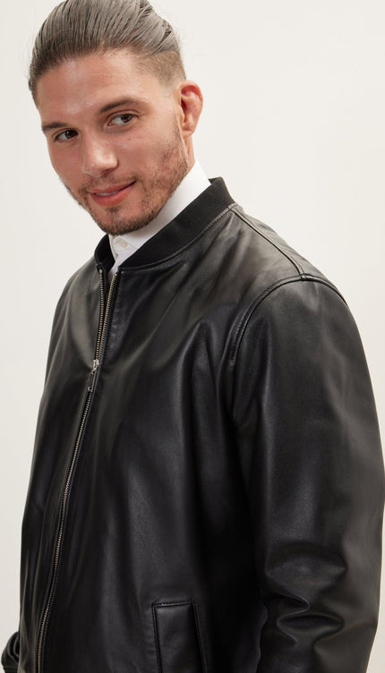 The Classic Leather Bomber Jacket - Black - Ron Tomson