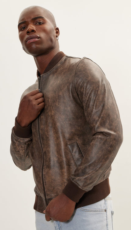 The Classic Leather Bomber Jacket - Brown - Ron Tomson