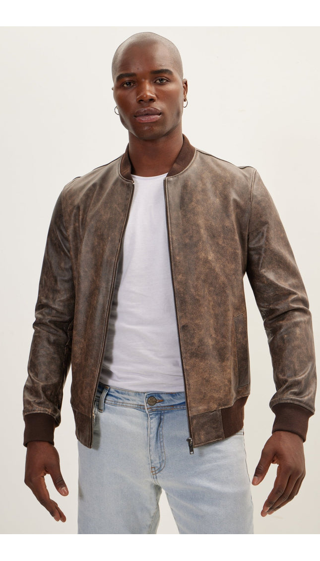 The Classic Leather Bomber Jacket - Brown - Ron Tomson