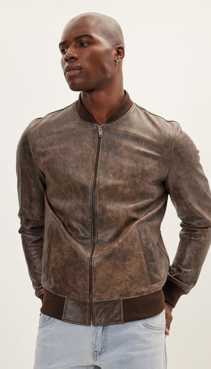 The Classic Leather Bomber Jacket - Brown - Ron Tomson