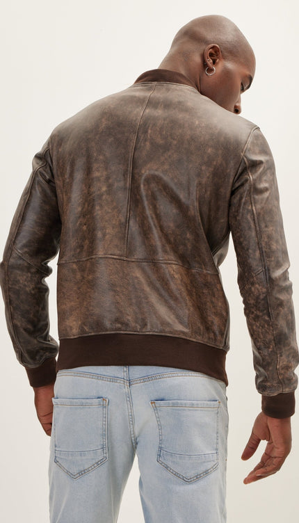 The Classic Leather Bomber Jacket - Brown - Ron Tomson