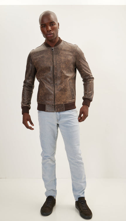 The Classic Leather Bomber Jacket - Brown - Ron Tomson