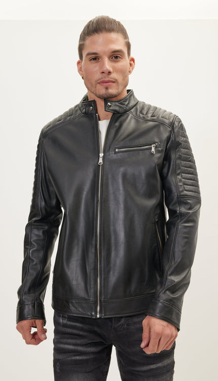 The Classic Moto Leather Jacket - Black - Ron Tomson