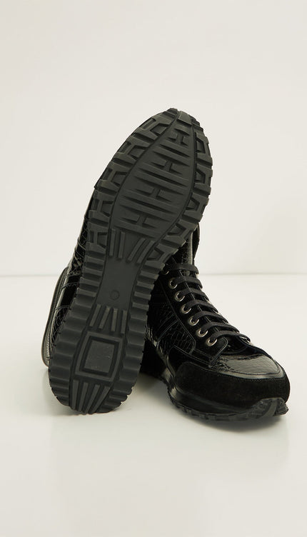 The Croc Hi - Top Leather Sneaker Boots - Black Patent - Ron Tomson