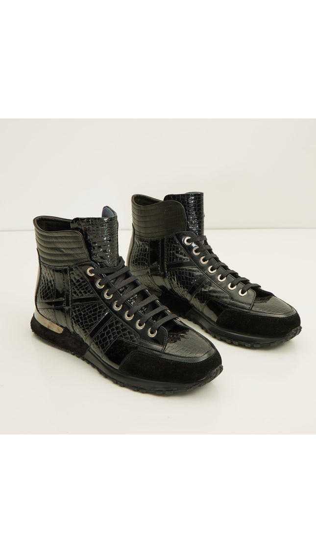 The Croc Hi-Top Leather Sneaker Boots - Black Patent - Ron Tomson