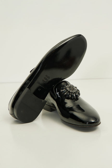 The Crystal Jewel Formal Leather Loafer - Black Patent - Ron Tomson