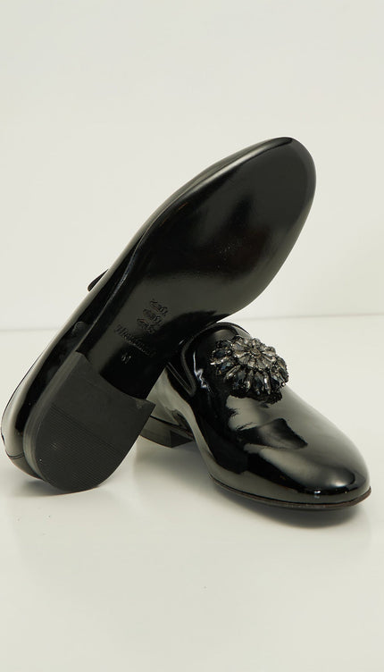 The Crystal Jewel Formal Leather Loafer - Black Patent - Ron Tomson