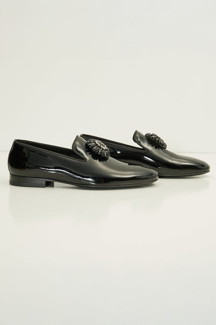 The Crystal Jewel Formal Leather Loafer - Black Patent - Ron Tomson
