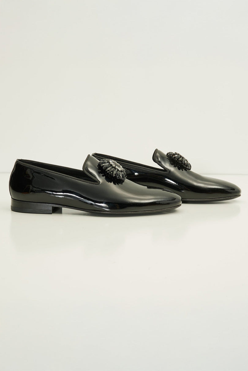 The Crystal Jewel Formal Leather Loafer - Black Patent - Ron Tomson